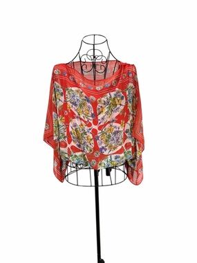 Max Studio Red Floral Boatneck Tunic Top